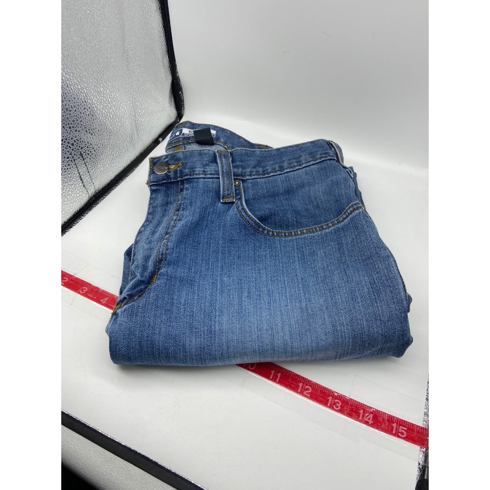 Carhartt Work Jeans Blue Rugged Flex Relaxed Fit B02804m Paint Stained 33x32